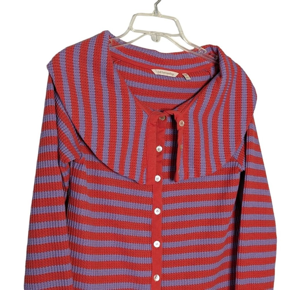 Soft Surroundings long sleeve‎ button front striped purple pink light sweater S - Picture 3 of 5